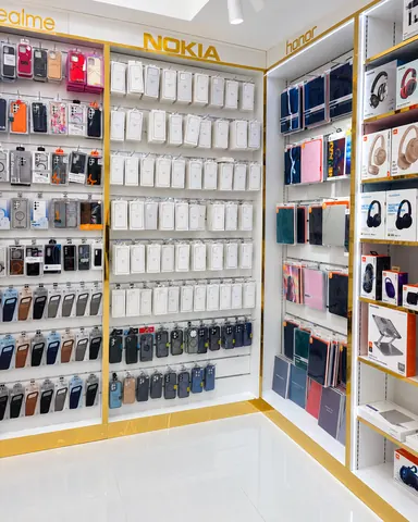 Cases, covers and audio walls inside the Jimmy shop in Al Barsha 1