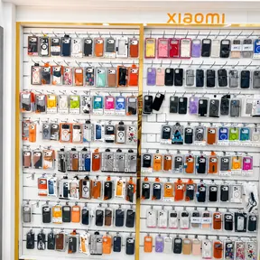 A full wall of phone cases and covers on display at Jimmy in Al Barsha 1